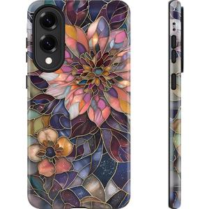Esdot for Samsung Galaxy S25 Edge Case,Aesthetic Stained Glass Blooming Purple Lotus Shell,Compatible with Magsafe,Trendy Unique Retro Western Protective Slim Silicone Phone Cover for Women Girls