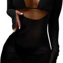 Lilosy Sexy Long Sleeve Mesh Swimsuit 3 Pieces Cover Up Bikini Set (XX-Large, Smocked Black)