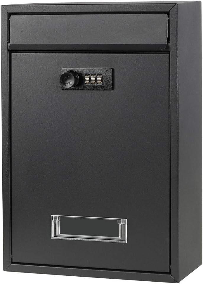 Wall Mounted Mailboxes with Rust-Proof Cover, Decaller Outdoor Combination Locking Mail Box, 12 3/5" x 8 1/2" x 3 2/5", Black (Small)
