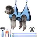 Dog Grooming Hammock, Cat/Small Dog Hammock for Nail Trim, Hanging Harness for Claw Care,Grooming Sling Holder Hanger with Thick Fabric Neck Support Wide Strap Restraint (Blue)