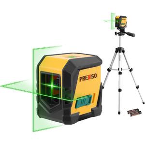 PREXISO Laser Level with Tripod, 65Ft Self Leveling Cross Line Laser Level, Green Line leveler Tool for Hanging Pictures, Home Renovation with LED Indicator & 2 AA Batteries (31-1/2 inch Tripod)