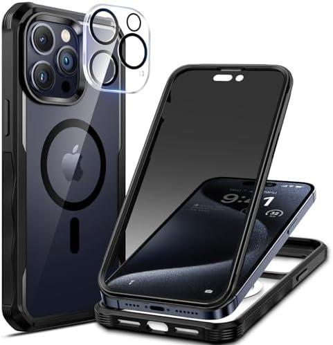 seacosmo Magnetic Case for iPhone 15 Pro Max, Privacy Screen Protector and Camera Lens Protector, [Military Grade][Full Body Protection], for iPhone 15 Pro Max Anti-Peep Case, Black