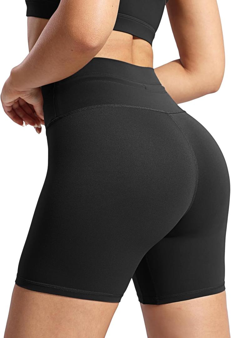 POSHDIVAH Women's Creamluxe Biker Shorts-6"/8" High Waisted Drawstring Running Gym Volleyball Yoga Workout Shorts (Medium, Black)