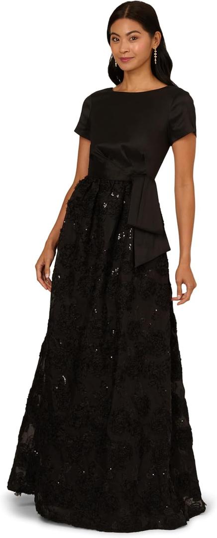 Adrianna Papell Women's Soutache Floral Combo Gown (Black), 16