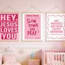 LWYANYT999 3Pcs Pink Christian Canvas Wall Art Light Pink Y2K College Dorm Room Painting Girls Dorm Room Jesus Aesthetic Wall Decor Preppy Teen Girls Apartment Bedroom Pictures Prints(16x24 inches)