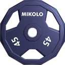 Mikolo Olympic Weights Set 2-Inch Rubber Coated Plates, 12-Sided Non-Roll Weight Plates Grip with 3 Handles for Home Gym, Strength Training, Single, Pair and Sets (45 LB)