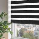ChrisDowa Cordless Zebra Blinds for Windows, Dual Layer Free-Stop Light Filtering Window Roller Shades, Pull Down Privacy Zebra Shades for Home, Office, Bedroom, Door (33" W x 72" H, Black)