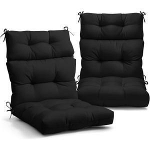 EAGLE PEAK Tufted Outdoor/Indoor High Back Patio Chair Cushions, Set of 2, 46'' x 22'', Black