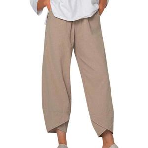 Womens Cotton Pants Casual Capri Baggy Wide Leg Trousers Palazzo Pants for Women with Pockets Size (S)