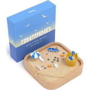 Mini Zen Garden - Beach Sandbox for Desk - Sand Tray Therapy Kit - Miniature Zen Garden Gift Set with Natural Sand, Rakes, Rocks and Accessories