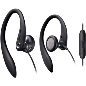 PHILIPS SHS3305BK Wired Flexible Earhook Headphones with Mic, Black