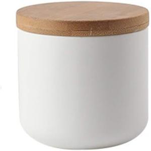 Food Storage Canister, Ceramic Kitchen Canisters with Airtight Seal Bamboo Lid, Food Storage Jar for Tea, Coffee Bean, Spice, Sugar 260ml/ 800ml/ 1000ml (260ml-8.2 x 8.3cm) (White)