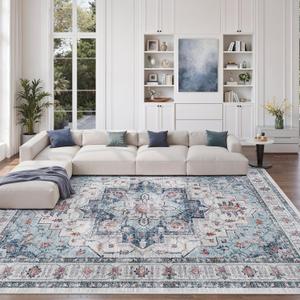 zesthome 8x10 Area Rugs, Stain Resistant Washable Rug,Ultra-Thin Rugs for Living Room, Bedroom, Non-Slip Backing Home Decor Large Area Rug (Blue, 8'x10')