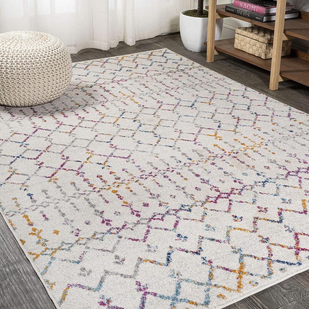 JONATHAN Y Boho Vintage Diamond Ivory/Multi Indoor Area Rug 4X6 ft, Moroccan Hype for Living Room, Bedroom, Kitchen, Office, Easy-Cleaning, High Traffic, Pet-Friendly, Non-Shedding (MOH101E-4)