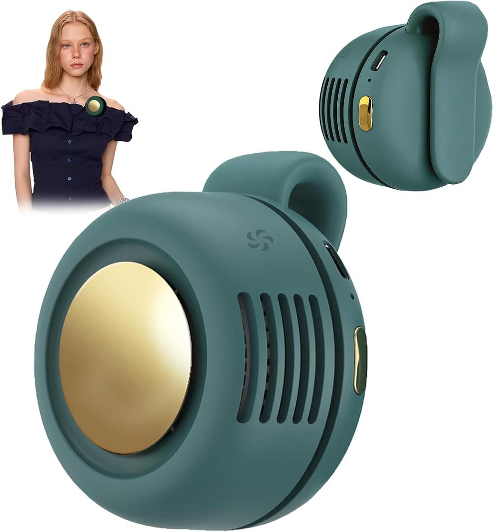 Portable Clip-On Fan, Mini USB Rechargeable 360 Rotatable Fan, 3-Speed Silent Mini Bladeless Fans (Green), Small