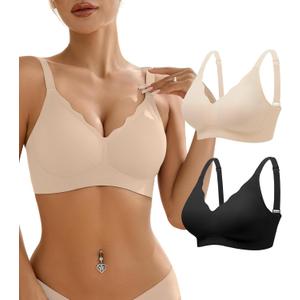 Wireless Bras for Women Bralette - Womens Seamless Push Up Full Coverage Wirefree Padded Sleep Bra with Support and Lift (L)