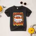 Toddler Halloween Shirts Baby boy Spooky Dude T-Shirt Funny Bandages Face Graphic Tee Bats Print Spooky Season Tops (18-24 Months, Black)