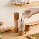 Haomacro 2 Pack Salt and Pepper Grinder Set, Premium Acrylic Salt and Pepper Mills - Manual Oak Wooden Shakers with Adjustable Ceramic Core-8 Inches
