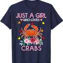 Crab Animal Lover Women Gift Just A Girl Who Loves Crabs T-Shirt, Navy Blue, Size S