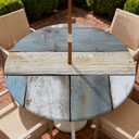 Round Outdoor Tablecloth with Umbrella Hole, Zippered Fitted Tablecloth with Elastic Edge, Waterproof Table Cloth Cover for Picnic Party Fits 37"-44" Round Table, Weathered Wood