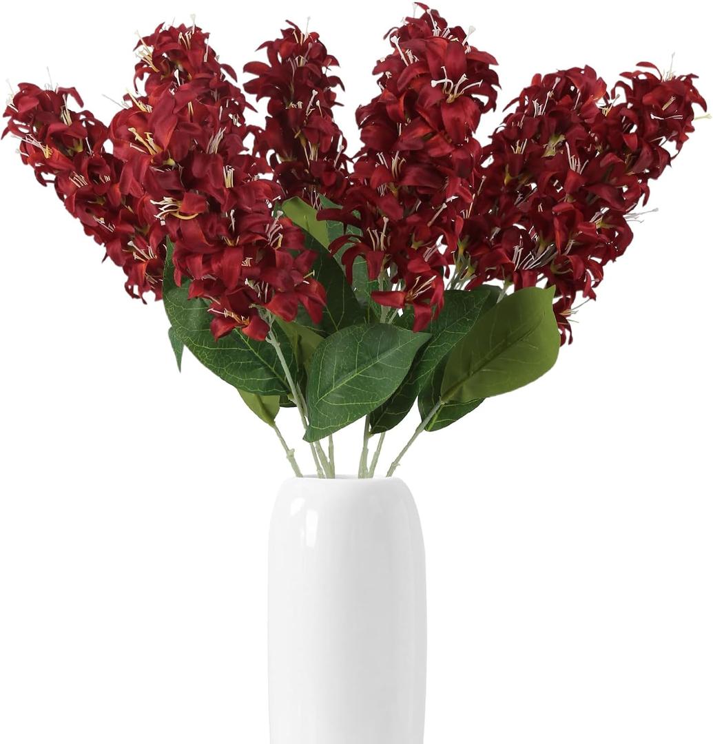 IPOPU 8pcs Hyacinth Artificial Flowers 25.5 in Long Stem Delphinium Flowers Silk Snapdragon Fake Flowers for Table Centerpieces Home Wedding Party Decoration (Burgundy)