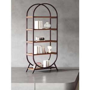 Bookshelf Arched Bookcase, 5 Tier Open Freestanding Display Shelf for Home Office, Living Room, Walnut