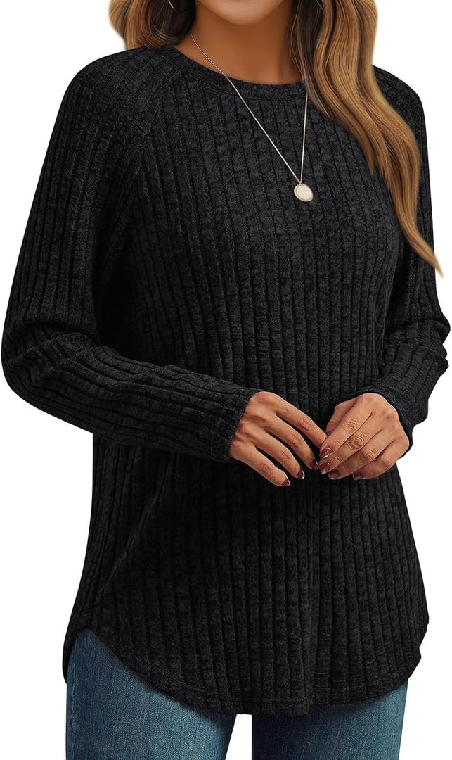 AUTOMET Womens Long Sleeve Shirts Fall Fashion Tops 2026 Blouses Dressy Sweaters Tunic Winter Clothes Casual Outfits (Black, S)