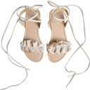 GORGLITTER Women's Lace Up Gladiator Sandals Ruffle Trim Strappy Flat Sandals Casual Tie Up Ankle Strap Sandals (10, Beige)