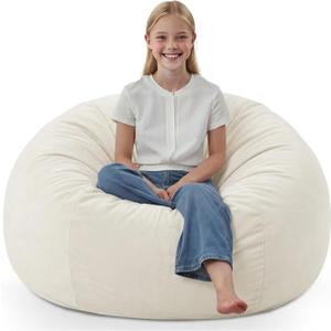 2FT Bean Bag Chair, Comfy Bean Bag Chairs with Memory Foam Filled, Fluffy Beanbag Sofa with Dutch Velvet Cover, Teardrop BeanBag Chairs for Living Room, Playroom - Beige (2FT-28"x28"x22")