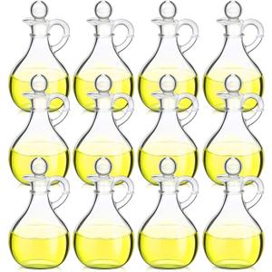 Zopeal 12 Pcs 12 oz Glass Oil Cruets with Stopper Bottle Vinegar Dispenser Small Salad Dressing Container Round Jar Glass Serving Syrup Bottles with Handle for Sauce Water Olive Oil