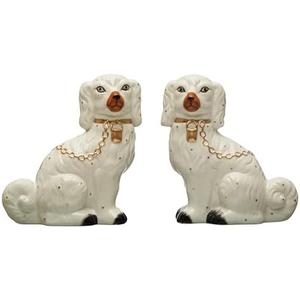 Creative Co-Op Decorative Staffordshire Dog with Collar and Leash, Set of 2, Multicolor Décor, Ivory