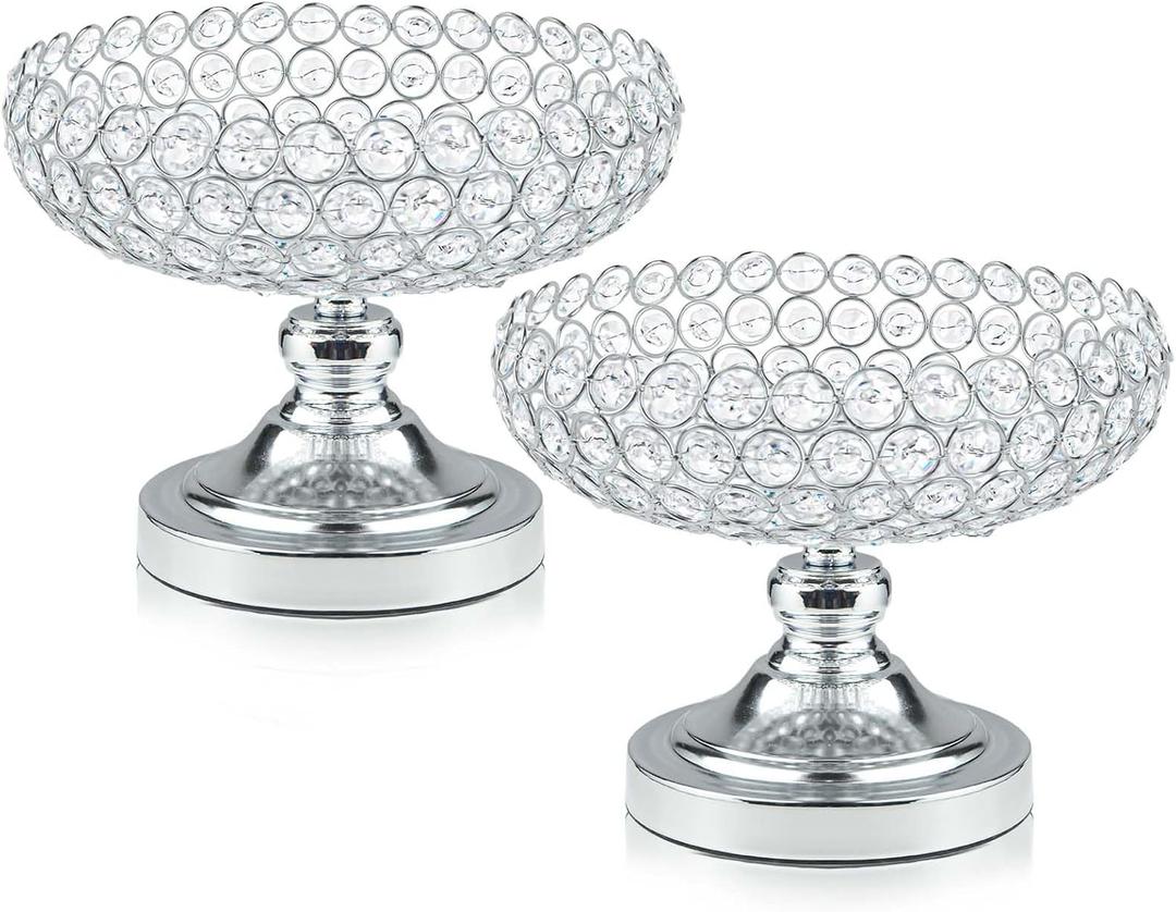 Crystal Bowl for Kitchen Counter Top/Party Table/Dining Table - Elegant Silver Gift for Her (2 PCS, Bowl Shape)