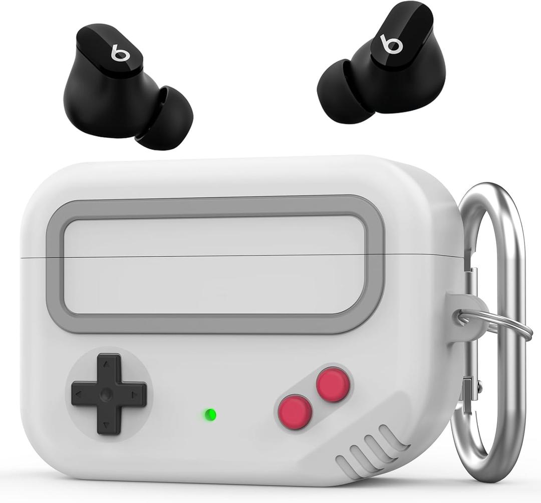 Beats Studio Buds Case - Retro Design Protective Case Cover with Keychain Compatible with Beats Studio Buds 2021 & Buds+ Plus 2023 (Light Grey)