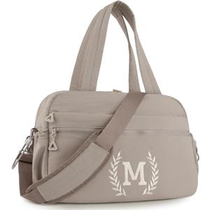 Gym Duffle Bag for Women  Embroidered Custom Initial Sports Bag for Men  Personalized Travel & Workout Duffel with Luggage Sleeve  Thoughtful Gift for Mom, Girl, Daughter, Mother (Camel, M)