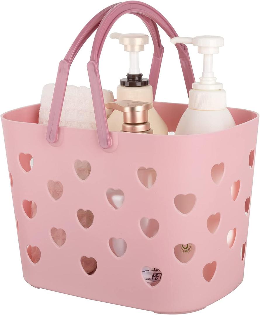 Portable Shower Caddy Tote Plastic Storage Basket with Handle Box Organizer Bin for Bathroom, Pantry, Kitchen, College Dorm, Garage - Pink