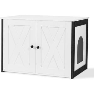 Dwanton Litter Box Enclosure, Cat Litter Box Furniture Hidden, Reversible Entrance Can Be on Left or Right Side, Wooden Cat Washroom Indoor, White
 Missing Parts