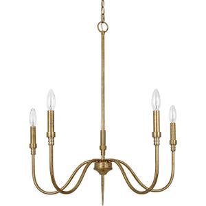 5-Light Farmhouse Chandelier Lighting Fixture, Linear Pendant Light for Kitchen Island Living Dining Room, Antique Gold Finished