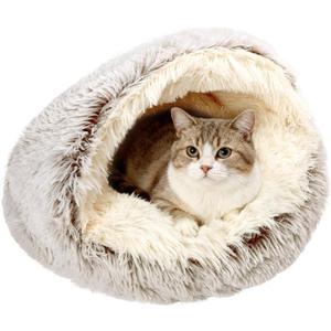 Arquiel Cat Bed Round, Hooded Cat Bed Cave Fluffy Dog Beds, Cozy Donut Anti Anxiety Dog Bed for Small Dog and Cat, Gifts for Cat Lovers(20×20inch, Coffee)