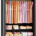 P6C Plus Rolling Clothes Rack with Cover, Covered Clothing Rack Heavy Duty, Portable Closet for Hanging Clothes, Garment Rack on Wheels, Black Closet Rack with Black Cover, Max Load 375LBS