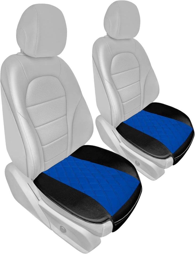 FH Group Car Seat Cushion Pads Front Set Blue Faux Leather Automotive Seat Cover Cushion Pads - Universal Fit, Airbag Compatible Car Seat Cushion Pad With Front Pocket for SUV, Sedan, Van