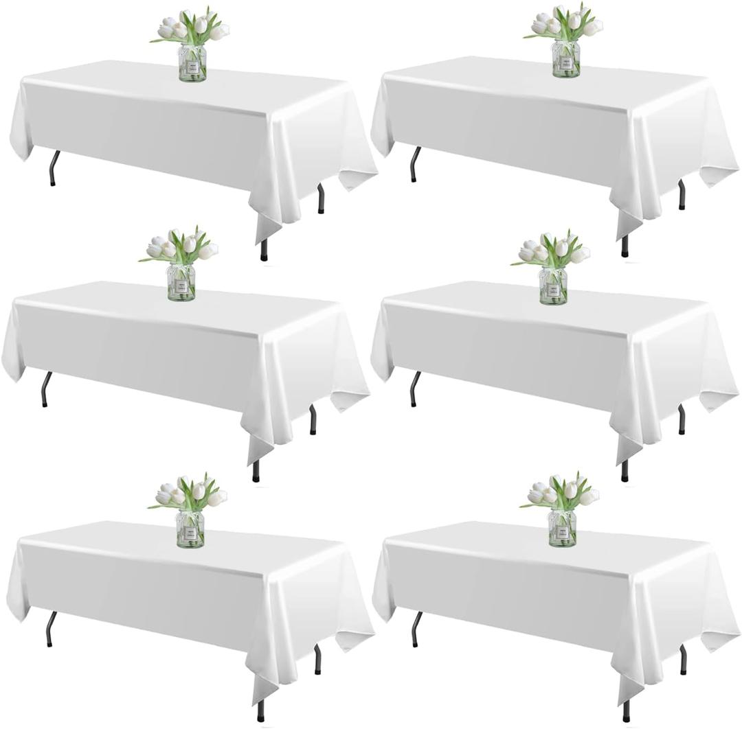 WIGENIUS 6 Pack White Table Cloth Rectangle Tablecloths 60X84 Inch,Polyester Tablecloth for 4 Foot Rectangle Tables,Wrinkle Resistant Washable Fabric Table Covers for Party, Wedding Banquet