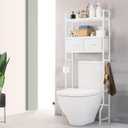 ETELI Over The Toilet Storage Cabinet with Fabric Drawers 3-Tier Over Toilet Bathroom Organizer Behind Toilet Bathroom Shelf Organizer with 4 Hooks Freestanding Bathroom Space Saver White