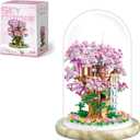 Cherry Blossom Bonsai Tree House Building Flowers Set for Adults, 1382 Pcs Micro-Particle Ideas Sakura Tree Building Blocks, Complete with String Lights, Dust Cover, and Wooden Base