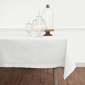 Solino Home Black Tablecloth 52 x 52 Inch - Cotton Linen Hemstitch Square Tablecloth - Machine Washable Table Throw for Summer