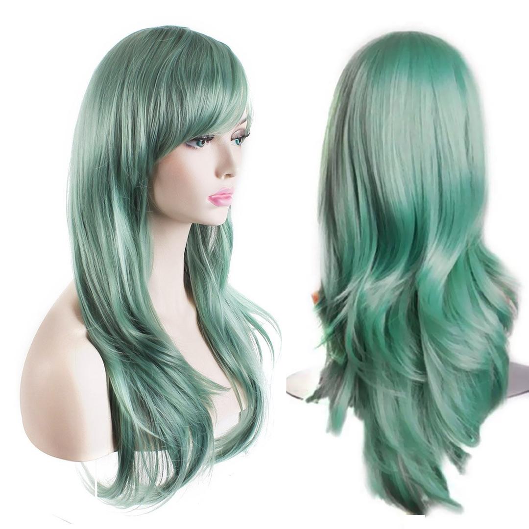 Akstore 28 inch Fashion Wigs Long Wavy Curly Hair Cosplay Wig (Grey Green)