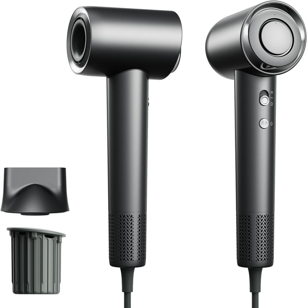 Hair Dryer, 130000RPM High-Speed Brushless Motor Blow Dryer for Fast Drying, 400 Million Negative Ions Hair Dryers for Women, Hair Blow Dryer with Nozzle & Fragrance Essence Capsule (Grey) (Large)