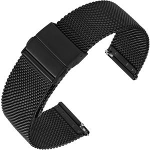 ANNEFIT Mesh Metal Watch Band, 316L Stainless Steel Watch Strap, Quick Release Replacement Bracelet 20mm (Black)
