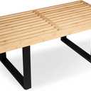Bamboo Nelson Slat Wooden Bench, Small Wood Benches for Entryway, Living & Dining Room, Kitchen, Bedroom, Bathroom, Hallway, Front Door, For Indoor & Outdoor Patio Use, Mid Century Modern Decor (Nelson Natural/Black)