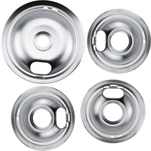W10196405 W10196406 Chrome Drip Pans Kit by Blutoget -Compatible for Whirlpool Electric Range Burner -Replaces 0089285 0091813 0304979 0310228 -Includes an 8-Inch and 3 6-Inch Electric Stove Drip Pans