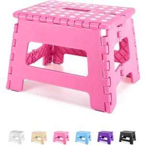 Dyforce Folding Step Stool 9 Inch, Kids Step Stool, Heavy Duty Step Stools for Adults, Compact Foot Stools, Light-Weight Toddler Step Stools for Kitchen, Bathroom, Holds Up to 300 lbs (Pink)